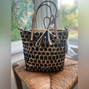 Christian Siriano Sabrina Tote Bag Black Raffia Textured NWT